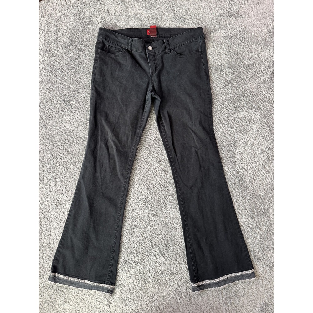 Dickies Womens Flare Leg Jeans 15 Black Lace Trim Hem Cotton Stretch